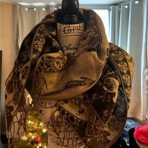 Pashmina Black, Tan/Brown and Gold Paisley Wrap